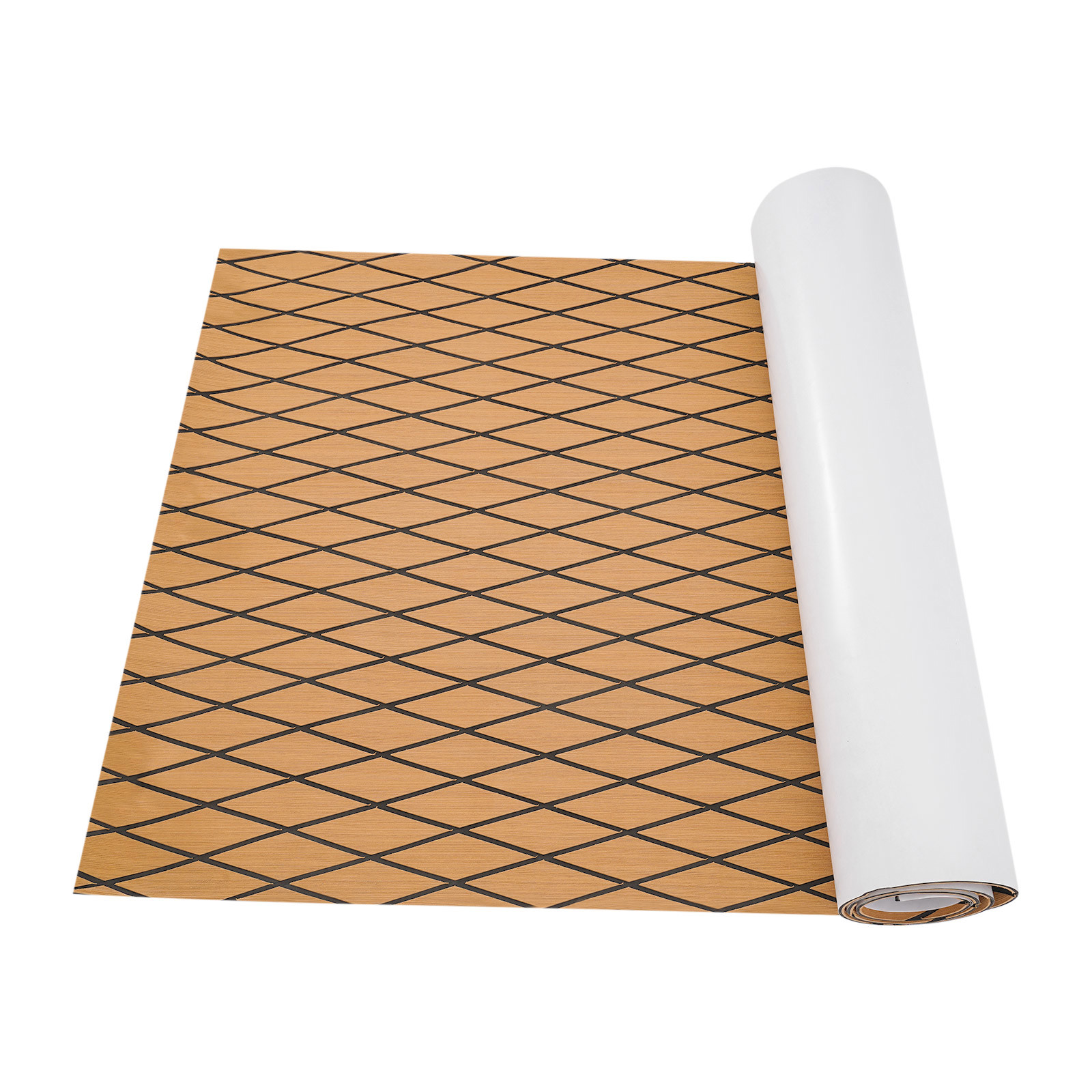 ToppiJoy 94.5*35.5in EVA Boat Flooring Foam, Rhombic Pattern Non-Slip Grip Mat Supports Free Cutting, Self-Adhesive Flooring for Motorboat RV Yacht Kayak Swim Platform(Black+Light Brown)