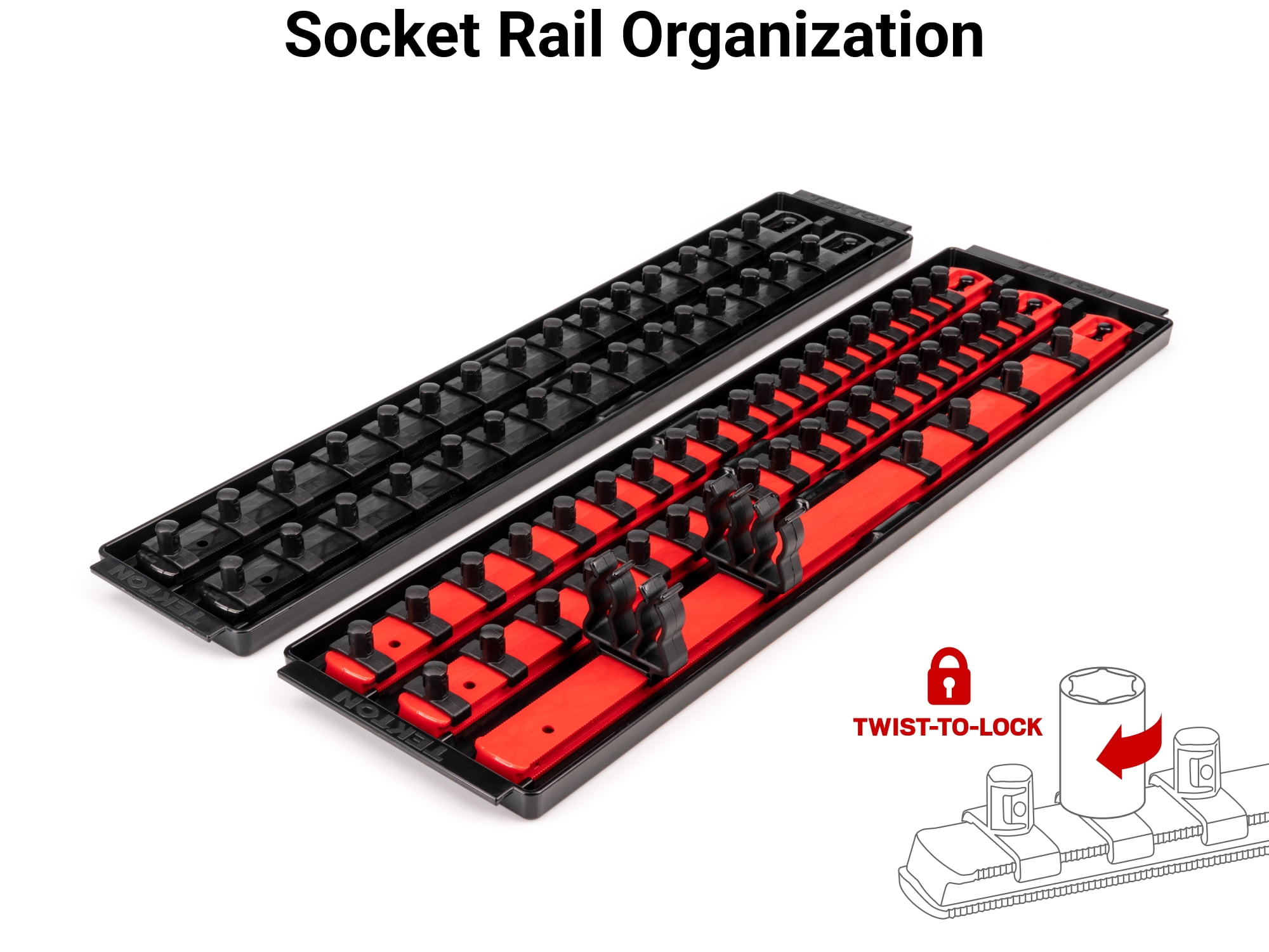 TEKTON 3/8 Inch Drive Shallow and Deep 12-Point Socket and Ratchet Set with Rails and Trays, 74-Piece (1/4 - 1 in., 6 - 24 mm) | SKT13302