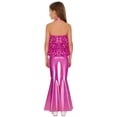 thumbnail image 2 of SiiRoh Girls Halter Backless Sparkly Sequins Leotard with Split Bell-Bottom Metallic Pants 2Pcs Jazz Dance Outfits Rose 16, 2 of 7