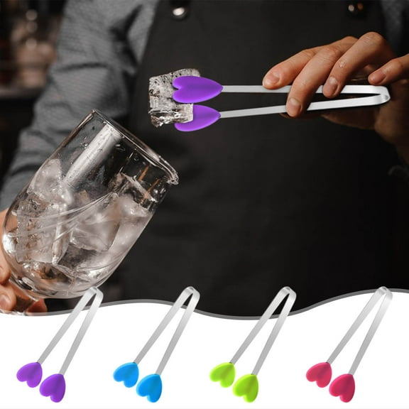 Nkmbld Kitchen Tongs Stainless Steel Silicone Clamps Mini Ice Mold Coffee Cubes Clips, Metal Food Tongs with Non-Slip Comfort Grip, Blue