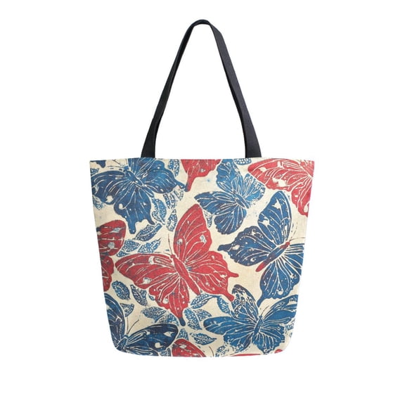 DIXRUYEE Tote Bag Women Weekender Travel Bag Shoulder Handbag Red and Blue Butterflies Printed