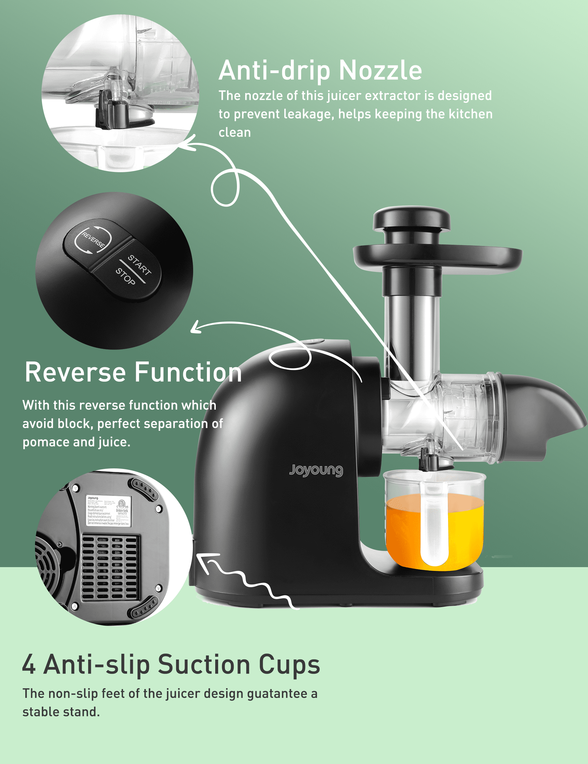 JOYOUNG Slow Juicer Machines Ceramic Auger, Slow Masticating Juicer Machines, Cold Press Juicer, Slow Juicer, Easy to Clean, Quiet Motor, BPA-Free Juicer Machines Vegetable and Fruit, Ice Cream.