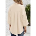 thumbnail image 4 of Camisa con botones para mujer, cuello en V, color puro, manga tres cuartos, camisa con cuello en V y botones para mujer, color albaricoque M, 4 of 6