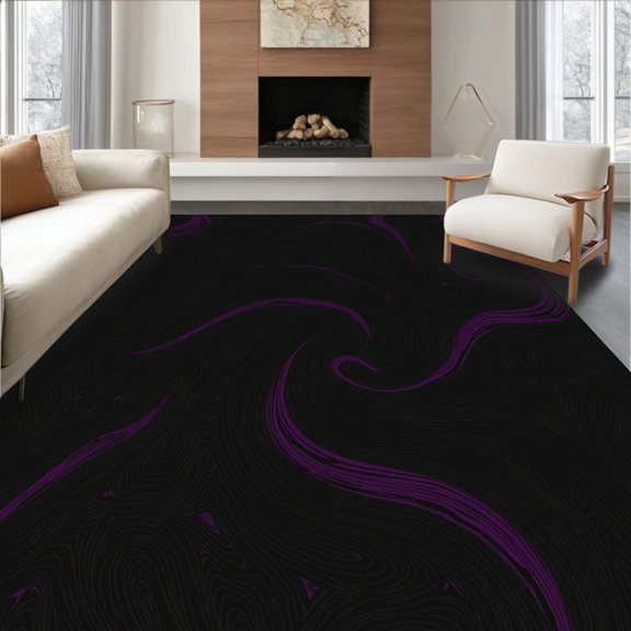 ODIKA 4'x6' Machine Washable Non-Slip Area Rug, Elegance Plush With Sophisticated Swirl High Traffic Rug, Black, 484652