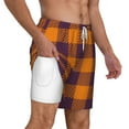 thumbnail image 3 of Picia Fall Buffalo Plaid pattern Mens Swim Trunks with Compression Liner Stretch Beach Shorts Quick Dry with Zipper Pockets No-Chafing Board Shorts-3X-Large, 3 of 9