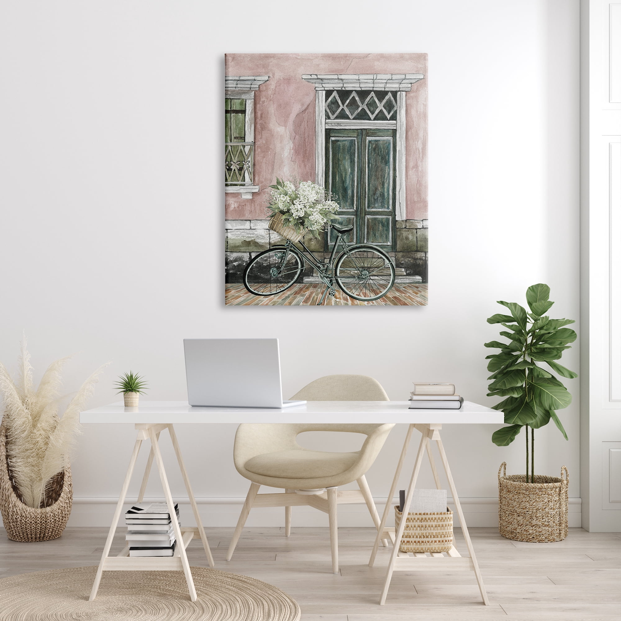 Stupell Industries Spring Bicycle Lush Floral Bouquet Vintage City Architecture, 36 x 48, Design by Cindy Jacobs