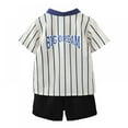 thumbnail image 3 of LOVEBAY Toddler Boy Summer Clothes Stripe Print Shirt Short Sleeve Button Down T-Shirt Tops Elastic Waistband Shorts 2PCS Boy Clothes Outfits Set, 3 of 8