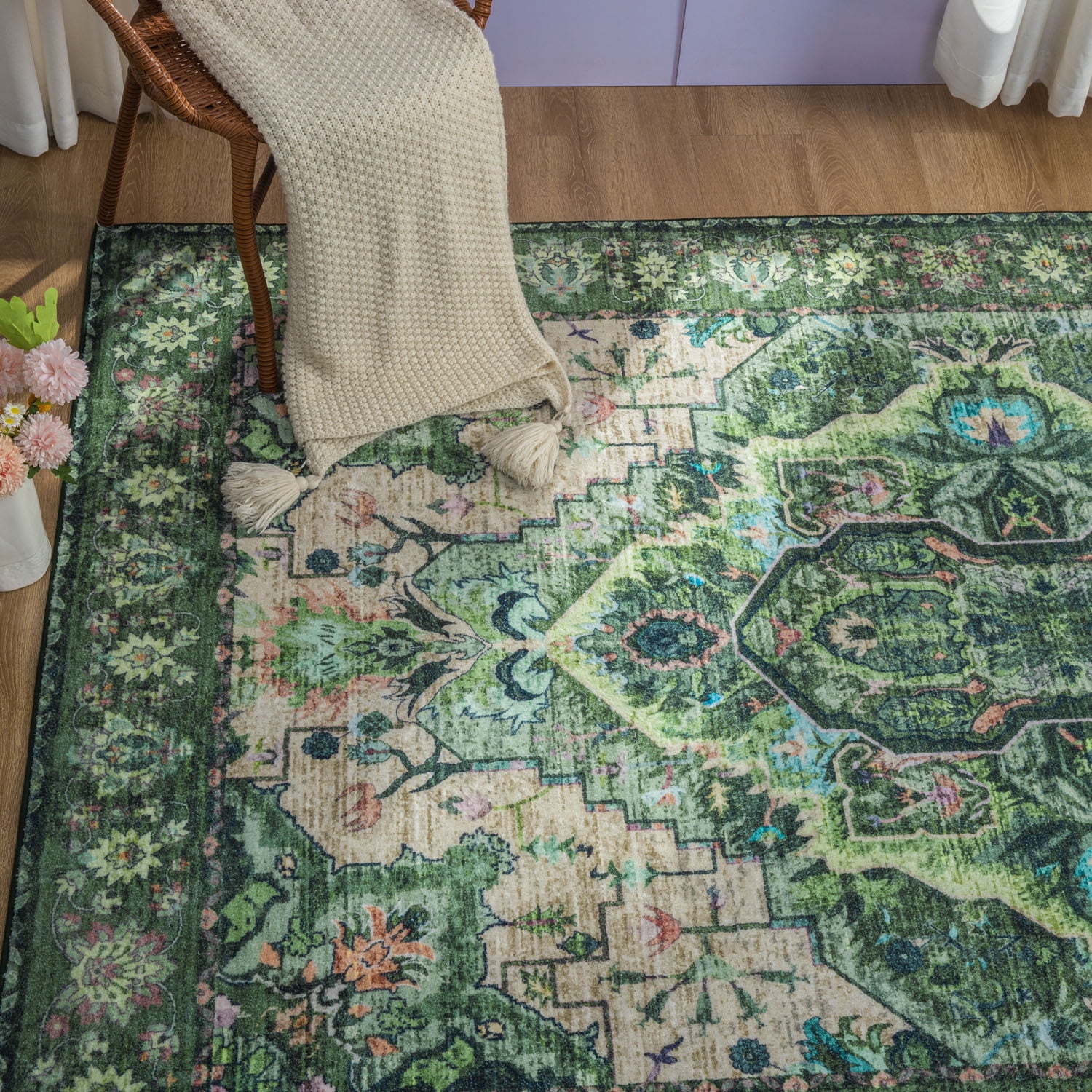 Wondo Washable Rugs Vintage Area Rug Rug for Living Room, Bedroom, Kids Room, 6' x 9', Green