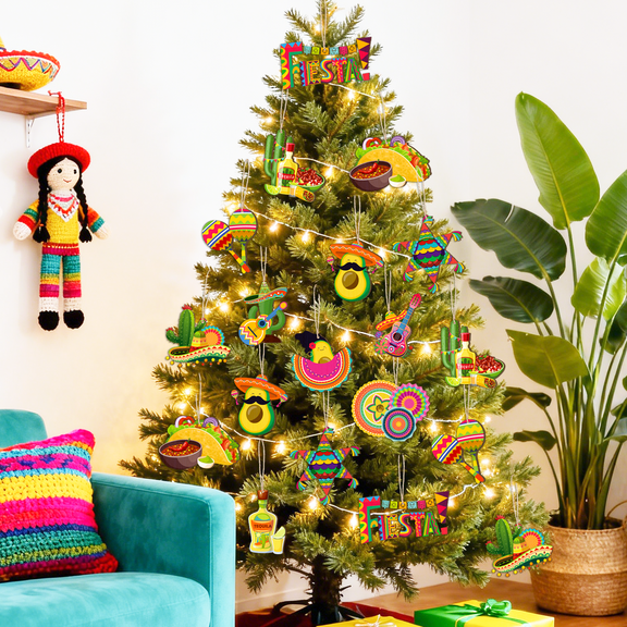Mexican Fiesta Wooden Ornaments, 37pcs Cinco De Mayo Tree Ornament Hanging Ornaments Mexican Fiesta Wooden Decor for Mexican Fiesta Party Decorations Taco Party Decorations