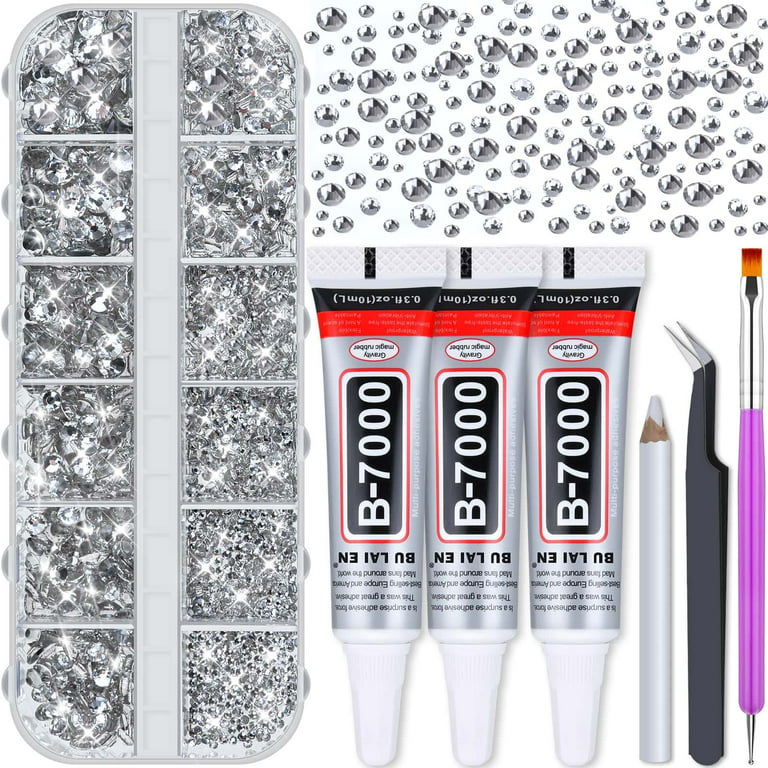 Rhinestones Glue for Fabric, 2100Pcs Craft Rhinestones Flatback with B7000  Glue Adhesive, Glass Gemstones with Tweezers for Bling Craft, Jewelry  Making, Makeup, Cloth Shoes and Nail Art 