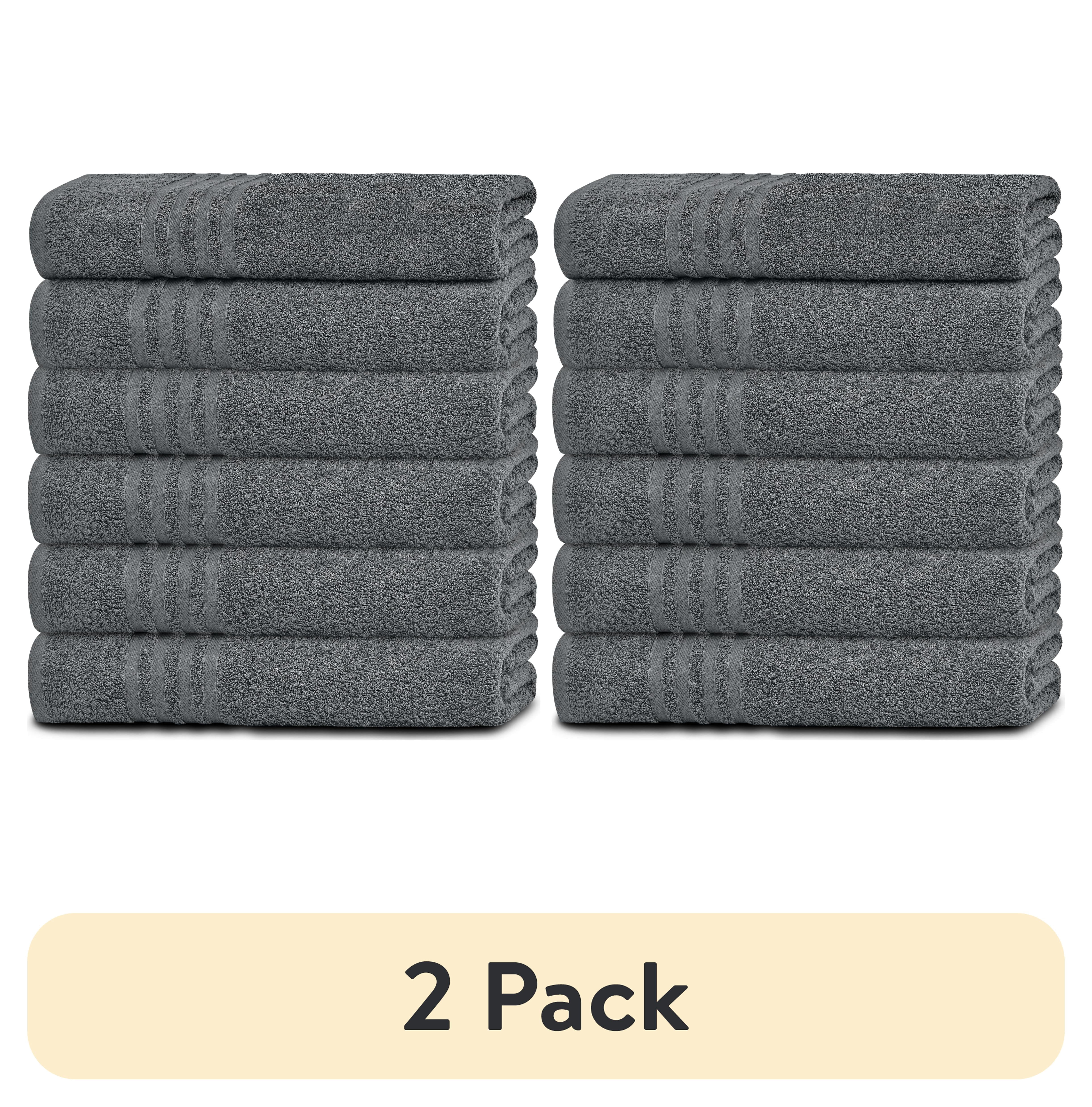(2 pack) White Classic Wealuxe Collection Lightweight Cotton Small Bath Towels, Gray, 22 x 44, 6 Pack