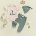 thumbnail image 2 of CAICJ98 Newborn Baby Boy Clothes Hi I'm New Here Coming Home Outfit Letter Print Romper Pant Spring Summer Baby Boy's Clothing (Beige,3-6 Months), 2 of 4