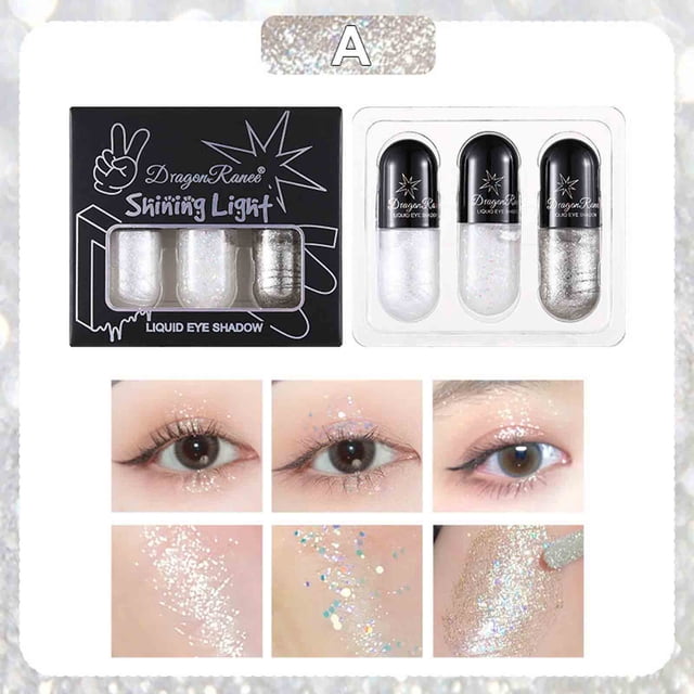 Xihbxyly Set de Delineadores de Ojos con Purpurina, Trío de Delineadores Líquidos Brillantes, Colección de Delineadores de Colores de Secado Rápido, Efectos Brillantes de Larga Duración, Maquillaje d