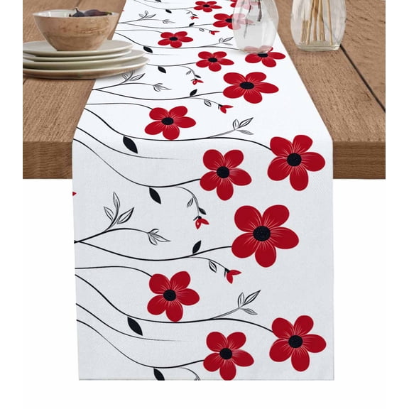 Ldtrchee Red Spring Floral Table Runner 90 Inches, Elegant Summer Botanical Pastoral Bed Runner Dresser Scarves Tabletop for Indoor Outdoor Parties/Ceremony/Banquet, 13" x 90"