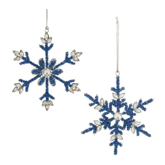 Melrose Beaded Metal Snowflake Ornament Set of 12