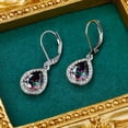 thumbnail image 5 of Halo CZ Teardrop Leverback Earrings Simulate Rainbow Quartz Mystic Topaz Cubic Zirconia Wedding Unique Dangly Earings Bride Hypoallergenic Jewelry Valentines Day Gifts Mother Daughter, 5 of 5