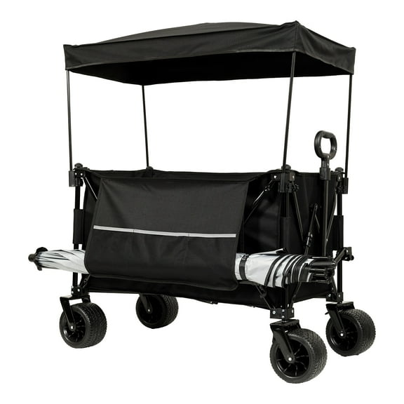 Collapsible Foldable Extended Wagon with canopy,480lbs Weight Capacity, Heavy Duty Folding Utility Garden Cart with Big All-Terrain Beach Wheels & Drink Holders,Side Pocket and Brakes ,mosquito net
