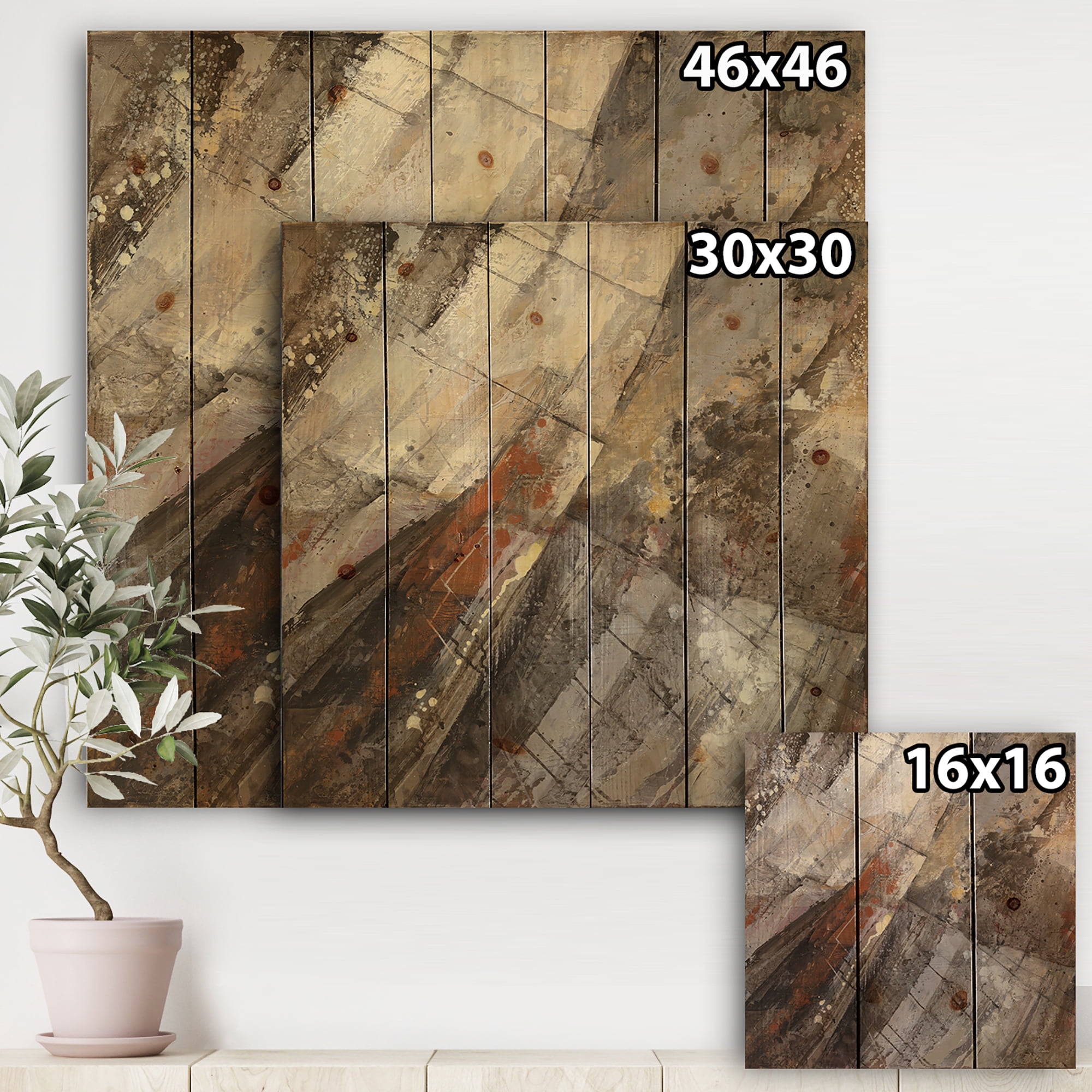 Designart 'Ice and Fire Minerals III' Farmhouse Print on Natural Pine Wood