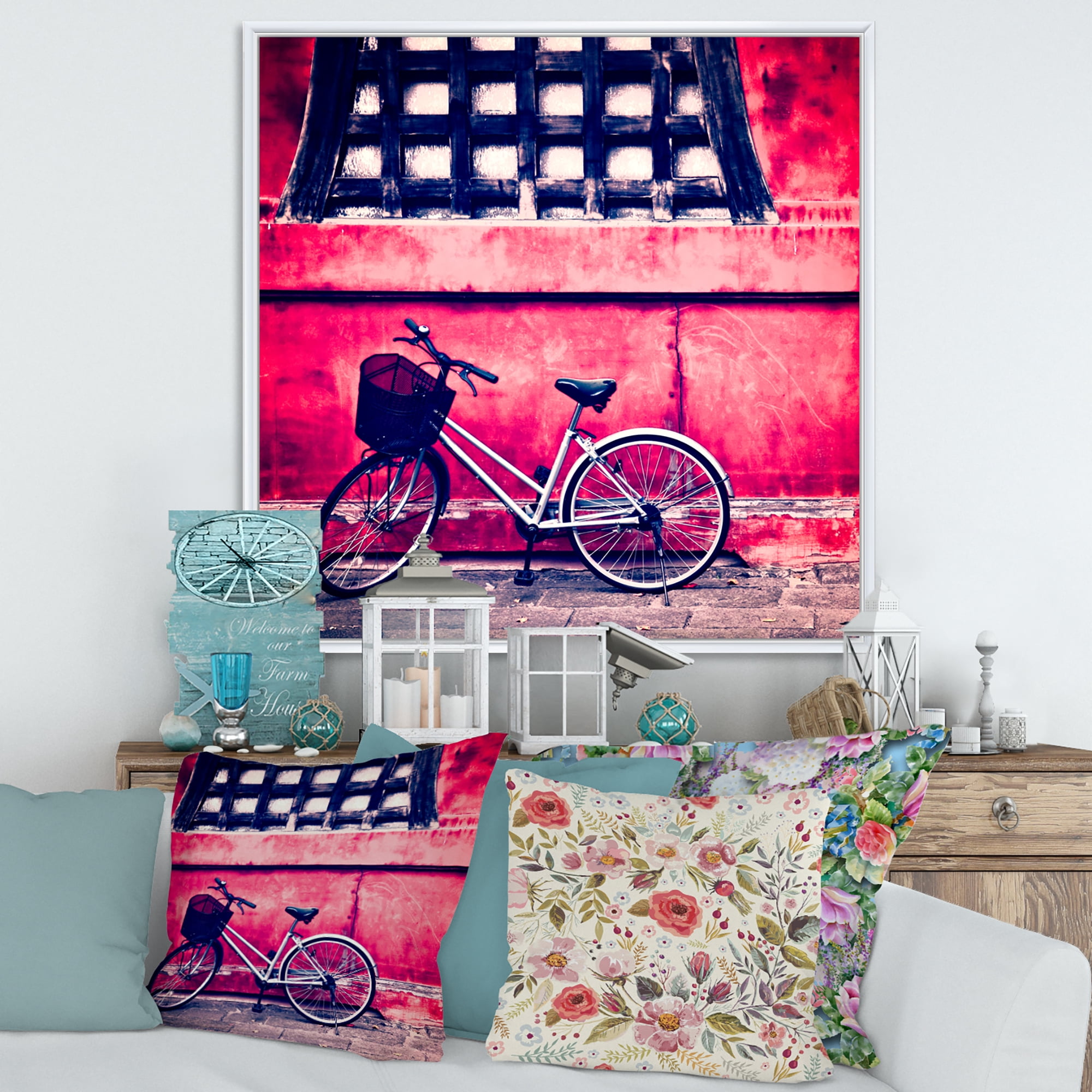 Designart 'Bicycle By Oriental Zozoji Temple Tokyo' Vintage Framed Canvas Wall Art Print