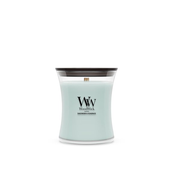 WoodWick Sagewood & Seagrass Scented Medium Hourglass Candle, Crackles as it burns, Perfect for gifting, 9.7oz