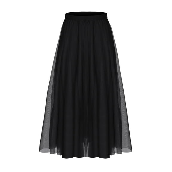 Mgmyaa Women's A-Line Maxi Skirt with Beaded Trim Three Layer Gauze Skirt Boho Dance Skirt for Casual Wear or Performance Midi Flowy Skirt