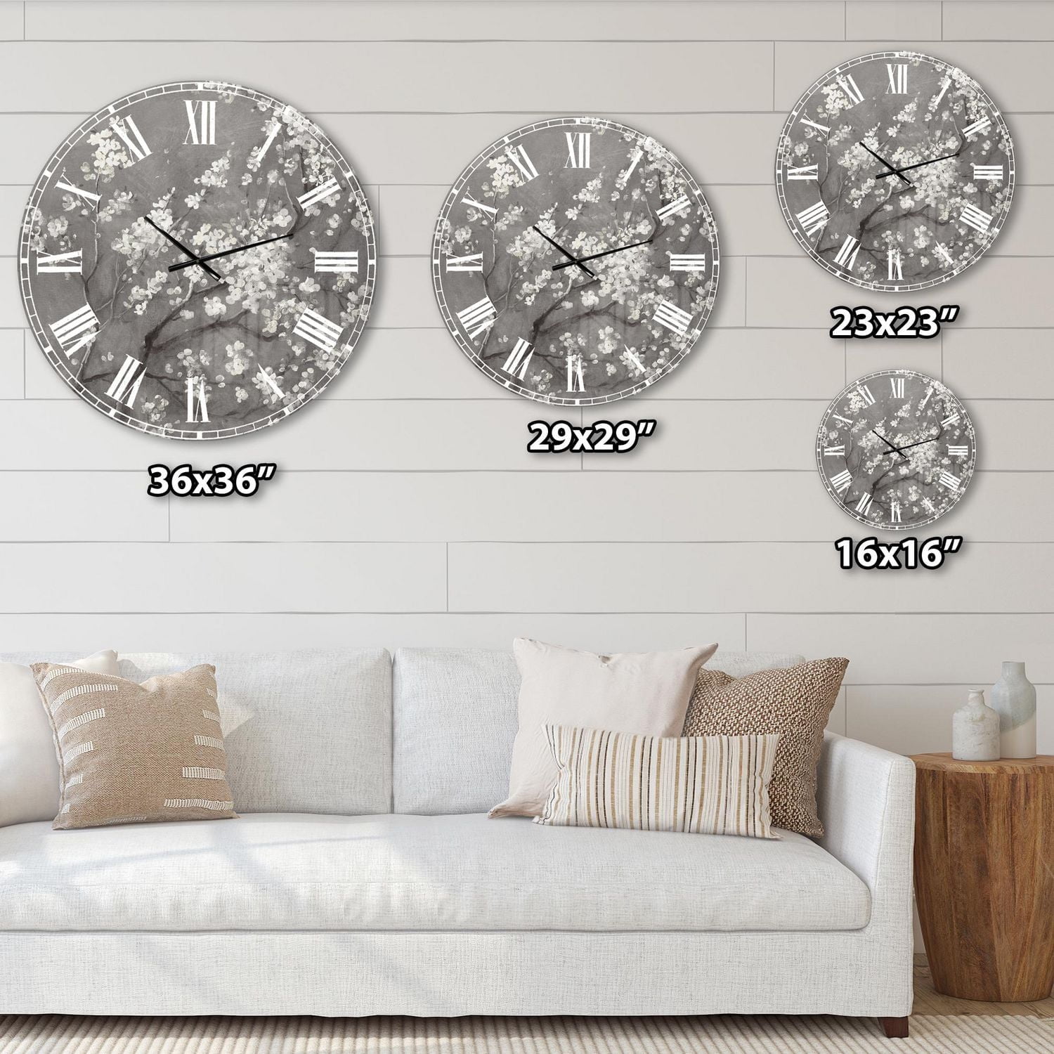Designart Fleurs de cerisier blanc I horloge murale