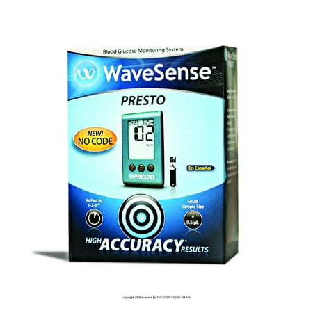 Presto Blood Glucose Monitoring Kit, Wavesense Presto Meter Kit, (1 EACH, 1 EACH), NO CODING required. By AGA MATRIX INC Ship from (Best Monitor For Coding)