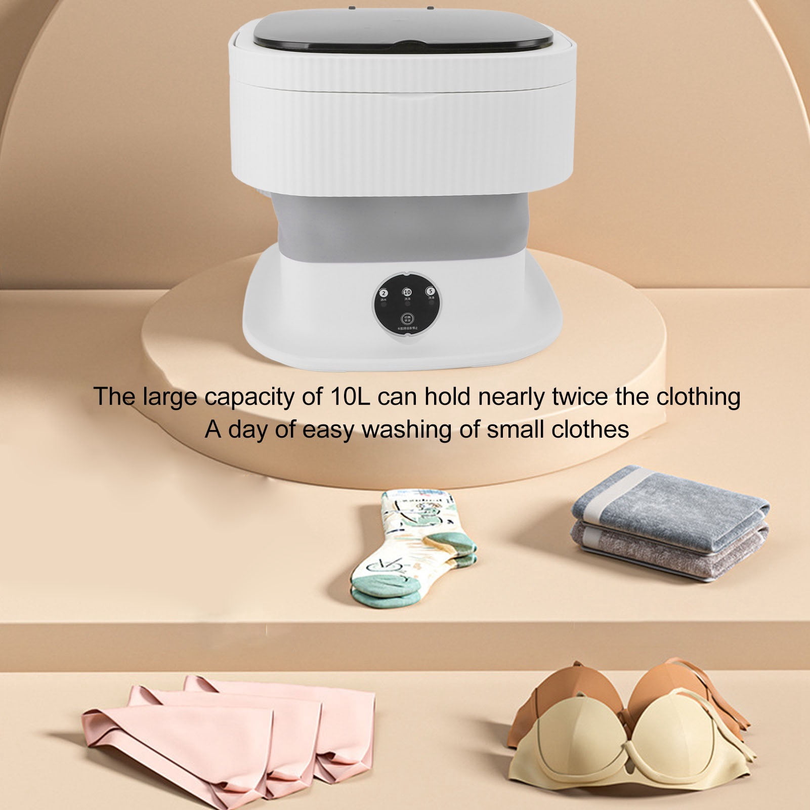 Rupoun Portable Washing Machine 40W Mini Foldable Laundry Machine 10L Large Capacity 2.64 Gallon Underwear Washer for Dorm Hotel Travel Grey (12.2 x 12.2 x 6.3 inches / 31 x 31 x 16 cm)