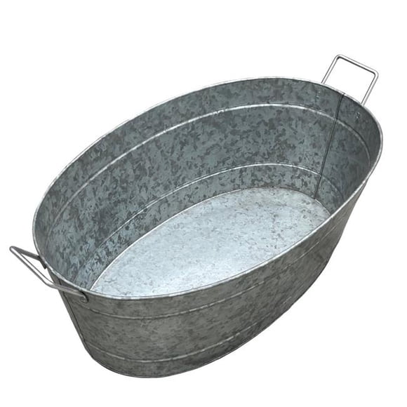Benjara BM195213 9.5 x 15 x 30.5 in. Embossed Design Oval Shape Galvanized Steel Tub with Side Handles, Silver - Large