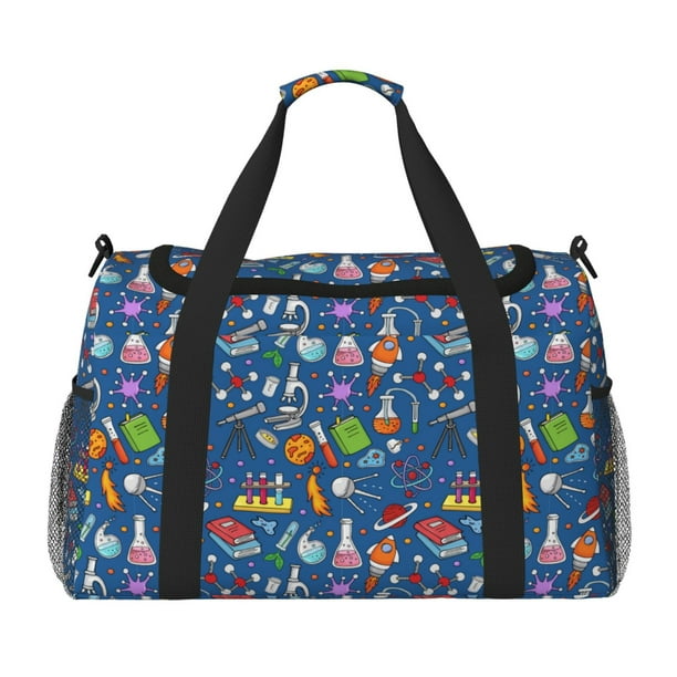 Fotbe Different Chemical Things Bolsa de Viaje con Estampado, Bolsa de Fin de Semana para Mujer con Compartimento para Zapatos, Bolsa de Gimnasio con Bolsillo Húmedo