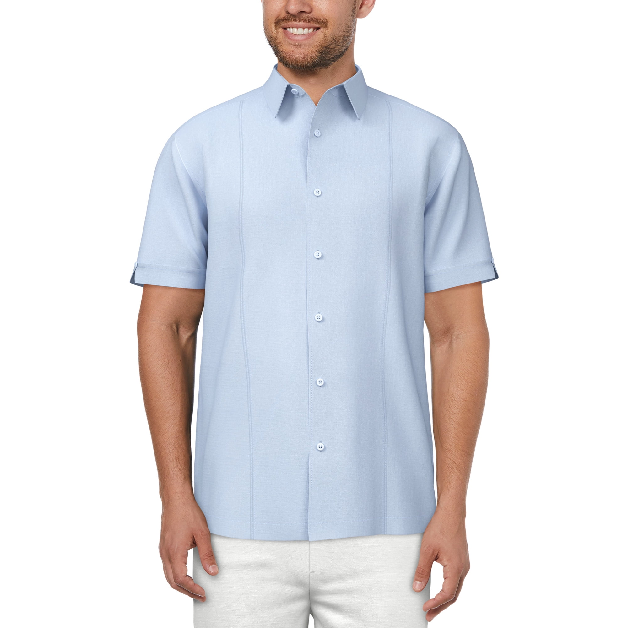 Cafe Luna Men's and Big Men's Short Sleeve Linen Cotton Tuck Panel Woven Shirt, Sizes S-5XL
