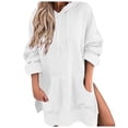 thumbnail image 4 of Plus Size Tunic Tops for Women Winter Fall Oversized Hooded Long-sleeved Blouson Drop Shoulder Side Split Solid Color Leisure Cotton Sweatshirts Hoodie(White,M), 4 of 4