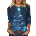 thumbnail image 2 of HOMBOM Womens Christmas Tops Business Crewneck Christmas Tree Light Blue 3/4 Sleeve Xmas Graphic Blouses for Ladies, 2 of 3