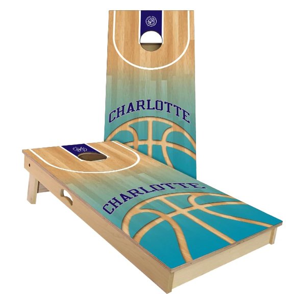 Skip's Garage Charlotte Basketball Solid Wood Cornhole Board Set