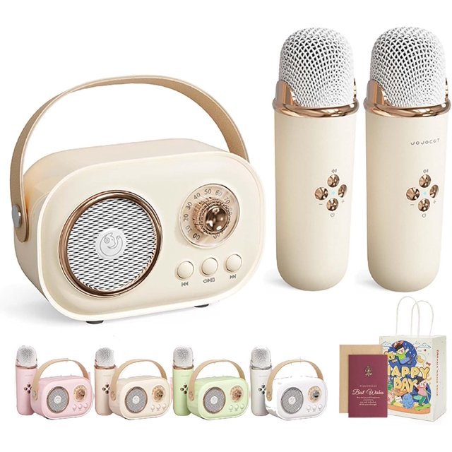 Vivamic Portable Kids Karaoke Fun Set, Viva Mic Portable Microphone, Mini Karaoke Machine with 2 Wireless Microphones Voice Changer for Home and Outdoor Entertainment (Dual,Off-White)