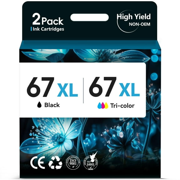 67 Ink Cartridge Compatible for HP 67 67xl Ink Cartridges - Black Tricolor (2 Pack)