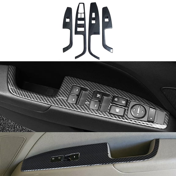 4pc Carbon Fiber Color Automobile Door Window Control Panel Cover Trim Fit for Hyundai Elantra 2017 2018 2019 2020 North American Version Rear Door Without seat Heating