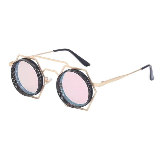 Steampunk Trendy Metal Shades Vintage Round Gothic Anteojos para Unisex Hombres Mujeres Adultos , Rosado Baoblaze gafas de sol steampunk