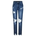 thumbnail image 4 of Woman Pants 2025 Women Mid Waist Ripped Boyfriend Distressed Stretch Skinny Denim Jeans Jeans for Women, 4 of 5