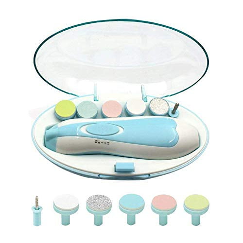 DABOOM Electric Nail File Drill for Baby No Sharp Claws Hurt, 6 in 1 Safety Cutter Trimmer Clipper for Toes and Fingers, Blue