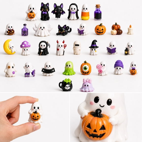Halloween Advent Calendar 2026 3D Ghost Set, 24-Day Spooky Countdown Mystery Blind Box with 24 Unique Resin Figurines, Festive Tabletop Decoration Pieces
