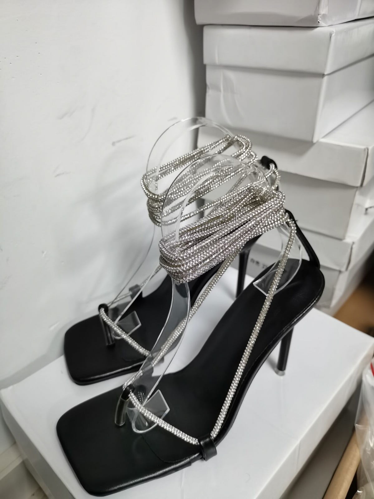 Nude strappy heels Sparkly diamond heels Size... - Depop