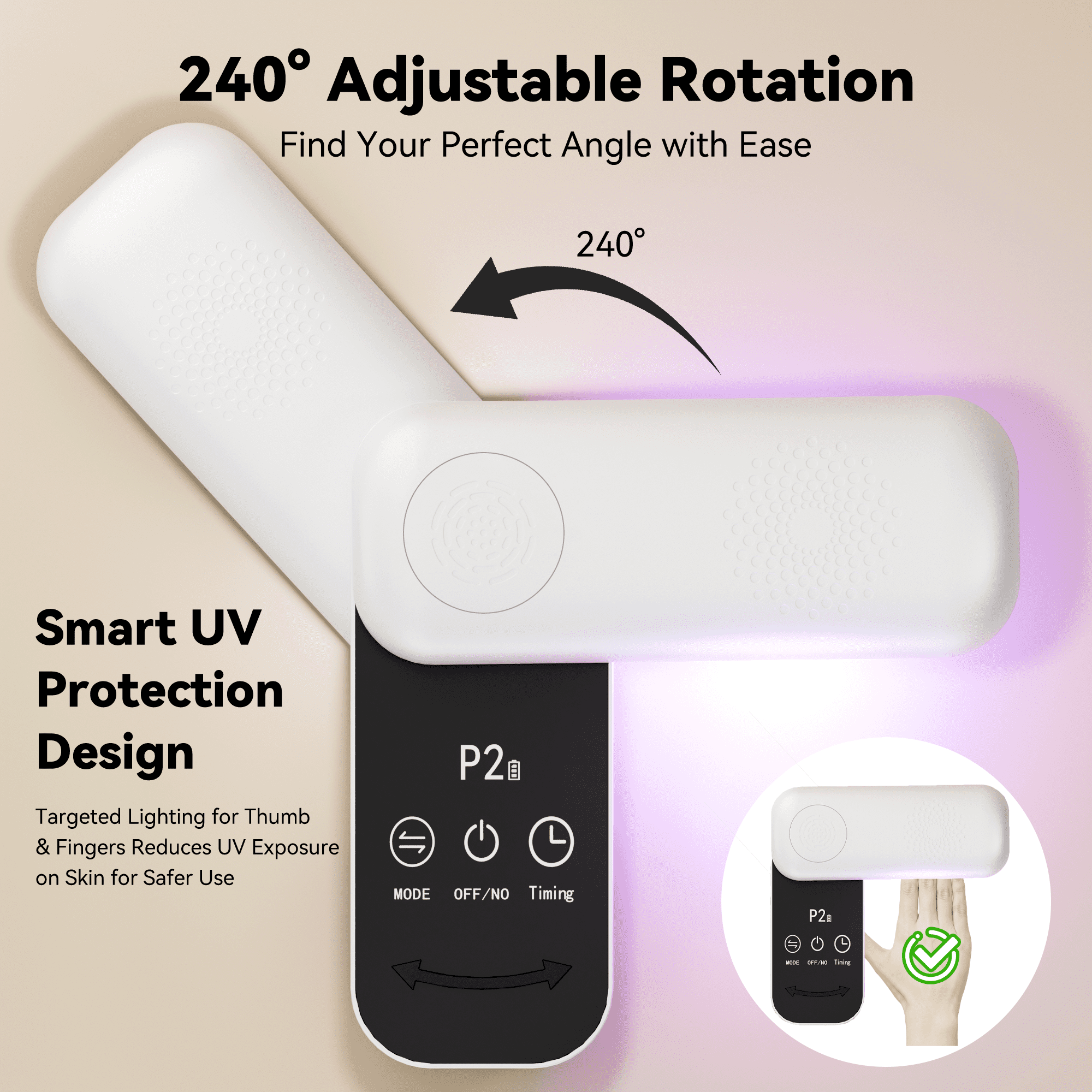 Cordless LED Nail Care Light with 4 Timer & 4 Light Modes, Rechargeable Touch Screen Nail Light Therapy Device with 240° Adjustable Panel for Home Manicure & Nail Care