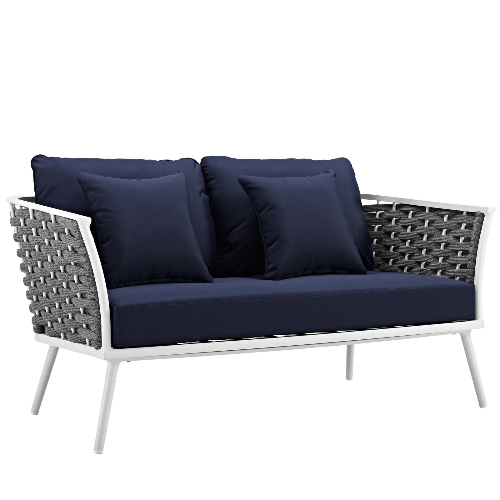 Modern Contemporary Urban Design Outdoor Patio Balcony Garden Furniture Lounge Chair, Sofa and Table Set, Fabric Aluminium, White Navy - image 3 of 11