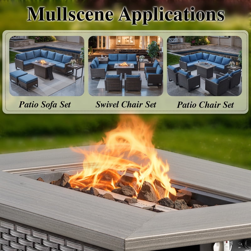 PARKWELL Outdoor Fire Pit 41" 50000 BTU Patio Propane Gas Fire Pit Table with Lava Rocks and Lid,Brown Wicker Firepit Faux Wood Tabletop
