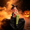 thumbnail image 3 of Orange Hair Shelf Sitting Witch Figurine with Black Cat,1PCS Gothic Resin Edge Sitting Witch Statue with Witch Hat,12" Spooky Fall Halloween Decor for Tabletop& Bookshelf, 3 of 6
