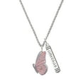 thumbnail image 1 of Delight Jewelry Silvertone Large Translucent Pink Flying Butterfly Silvertone Courage Strength Wisdom Honesty Bar Charm Necklace, 23", 1 of 4