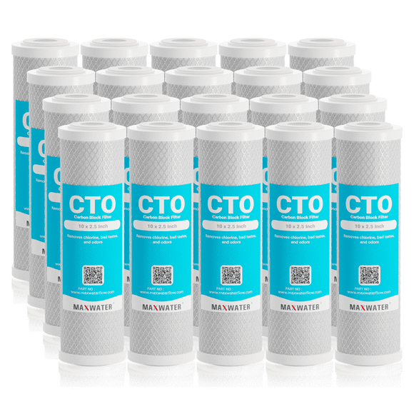 Max Water 10 inch x 2.5 inch, 5 Micron CTO Reverse Osmosis Replacement filter Cartridge(Pack of 20)