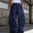 thumbnail image 3 of Men's Baggy Cargo Pants Wide Leg Parachute Pants with Pocket Streetwear - Stylish for Urban Fashion with Loose Fit and Modern Aesthetic,Navy,M, 3 of 5