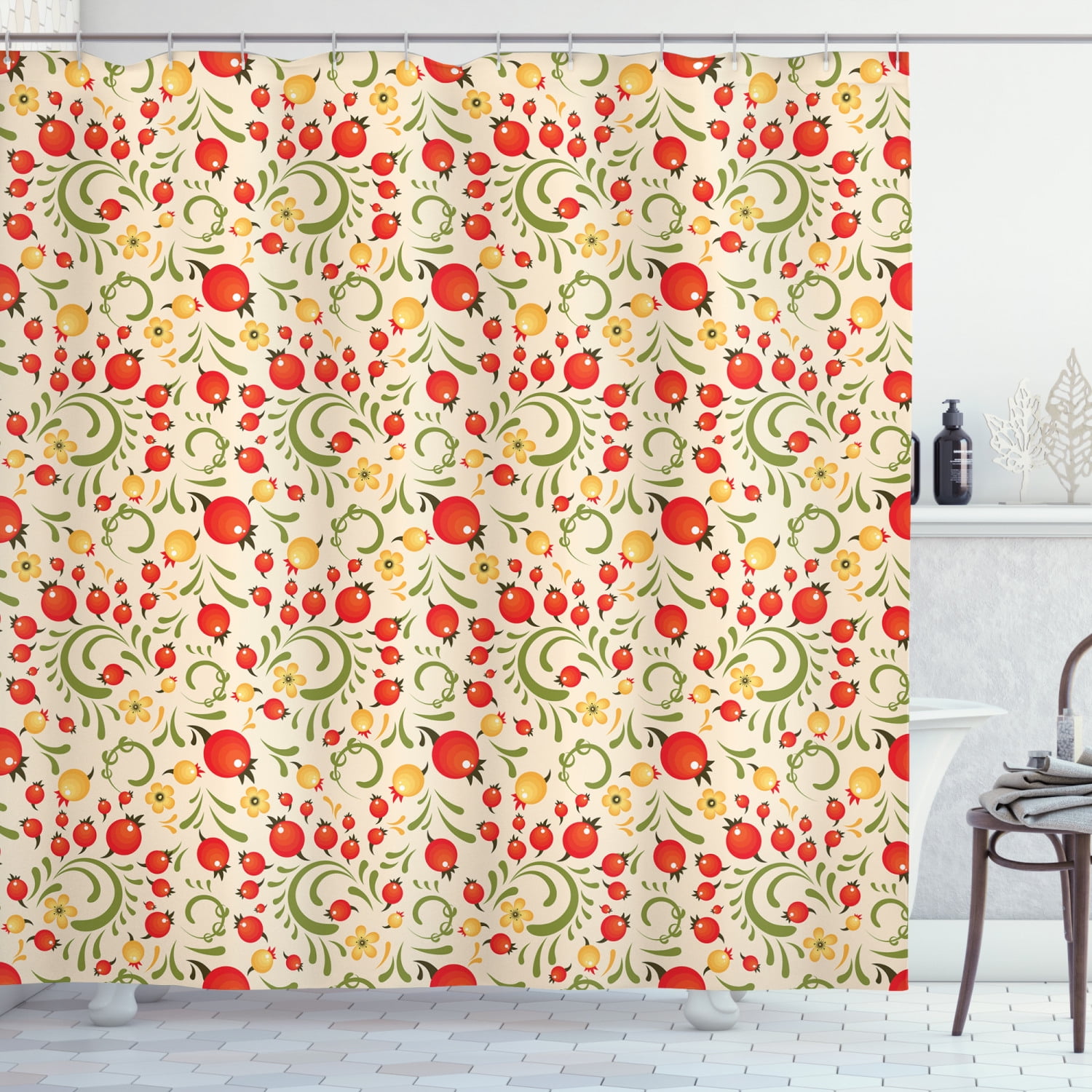 Ambesonne Cranberry Shower Curtain, Nostalgic Harvest Blooms, 69